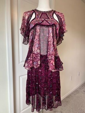 Isabel Marant Berry Magenta Floral Tiered Midi Dress